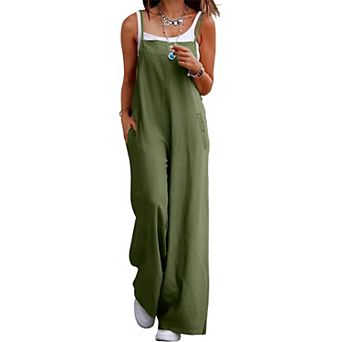 Women's Wide-Leg Overalls Jumpsuit Adjustable Straps Pocket Casual Summer Romper