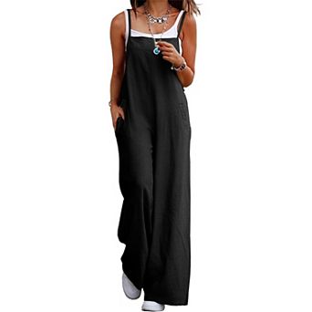 Women's Wide-Leg Overalls Jumpsuit Adjustable Straps Pocket Casual Summer Romper