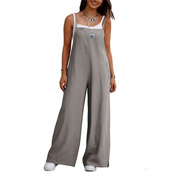Women's Wide-Leg Overalls Jumpsuit Adjustable Straps Pocket Casual Summer Romper
