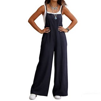 Women's Wide-Leg Overalls Jumpsuit Adjustable Straps Pocket Casual Summer Romper