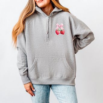 Coquette Strawberry Watercolor - Womens Quarter Zip Fleece