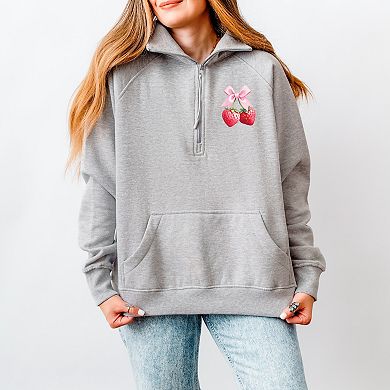 Coquette Strawberry Watercolor - Womens Quarter Zip Fleece