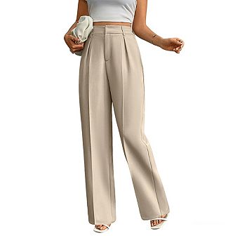 Womens Casual Straight Leg High Waist Trousers Office Wide Leg Dress Pants