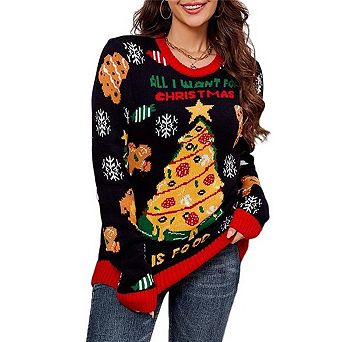 Ugly Sweater for Women Christmas Tree Funny Long Sleeve Casual Party Knit Tops