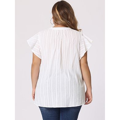 Women's Plus Size Flutter Sleeve Drawstring Summer V Neck Tunic
