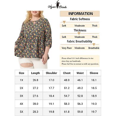 Women's Plus Size Top Babydoll Round Neck Lantern Sleeve Floral Print Tops