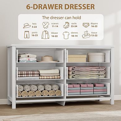 Tall 6-Drawer Dresser, Clothes Storage Cabinet for Bedroom & Closet Organization