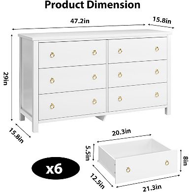 Tall 6-Drawer Dresser, Clothes Storage Cabinet for Bedroom & Closet Organization