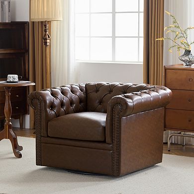 Chesterfield Faux Leather Swivel Club Chair by Christopher Knight Home