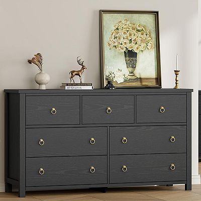 green emerald velvet dress Industrial Style 6 Drawer Double Dresser,Rustic Brown Wood Storage Dre main image 1