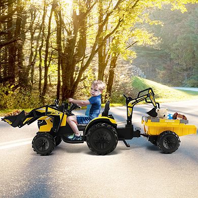 Gymax 3-in-1 Kids Ride On Excavator Bulldozer 12V Electric Tractor Remote w/ Trailer