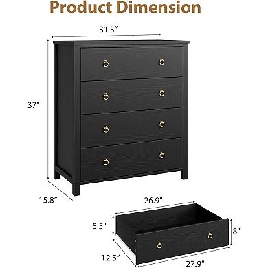 Tall 4-Drawer Dresser, Vertical Storage Cabinet for Closet & Nursery
