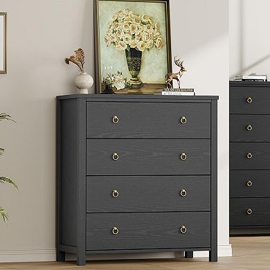 Tall 4-Drawer Dresser, Vertical Storage Cabinet for Closet & Nursery