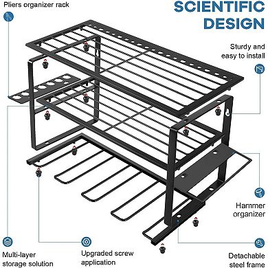 Heavy-Duty Wall-Mount Tool Organizer 4 Drill Slots, Sturdy Steel Frame