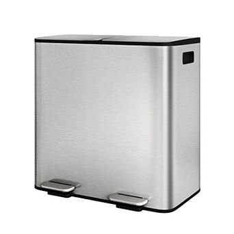 40L Stainless Steel Double Trash Can with Lid for Kitchen Waste and Recycling​