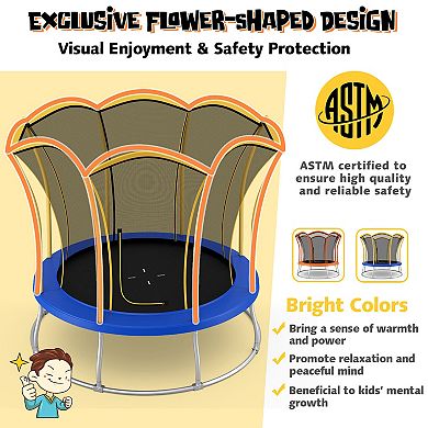 Gymax Certified Recreation Trampoline w/ Exclusive Flower Shape Enclosure Net