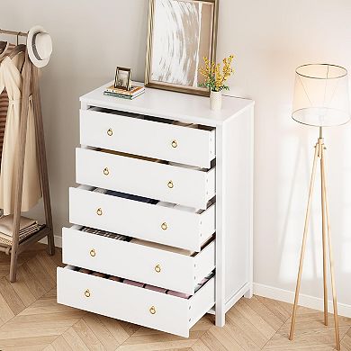 Tall 5-Drawer Dresser, Vertical Storage Cabinet for Closet & Nursery
