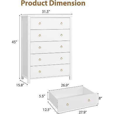 Tall 5-Drawer Dresser, Vertical Storage Cabinet for Closet & Nursery