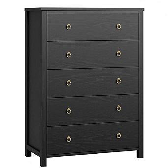 Tall 5-Drawer Dresser, Vertical Storage Cabinet for Closet & Nursery