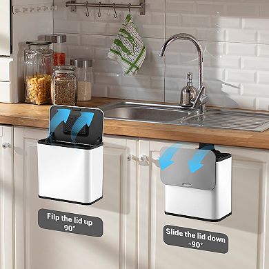 1.3 Gallon Stainless Steel Trash Can with Manual Lift Lid, Removable Inner Bucket, Charcoal Filter​