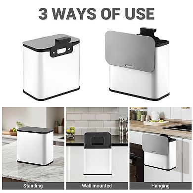 1.3 Gallon Stainless Steel Trash Can with Manual Lift Lid, Removable Inner Bucket, Charcoal Filter​