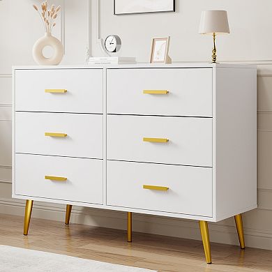 6-Drawer Wood Chest with Metal Legs & Handles, Modern Storage for Any Room