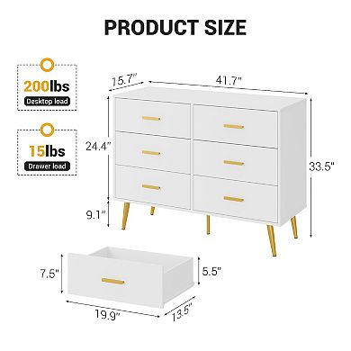 6-Drawer Wood Chest with Metal Legs & Handles, Modern Storage for Any Room