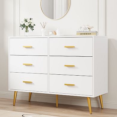 6-Drawer Wood Chest with Metal Legs & Handles, Modern Storage for Any Room