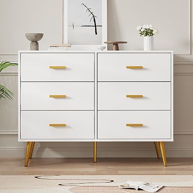 6-Drawer Wood Chest with Metal Legs & Handles, Modern Storage for Any Room