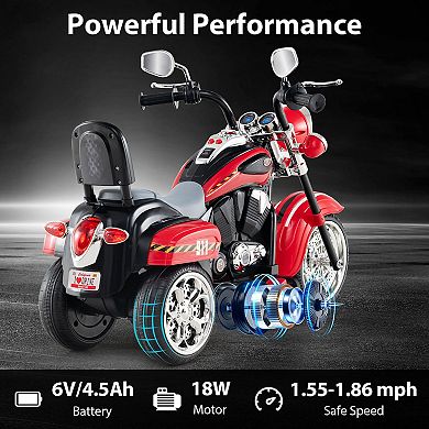 Gymax 6V Electric Kids Motorcycle 3-Wheel Ride On Toy w/ Adjustable Headlight