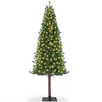 7.5FT Slim Pencil Christmas Tree Pre-Lit Warm White LEDs Metal Stand