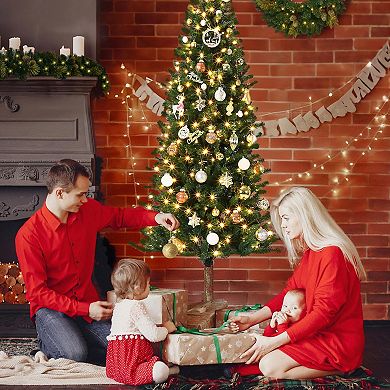 7.5FT Slim Pencil Christmas Tree Pre-Lit Warm White LEDs Metal Stand