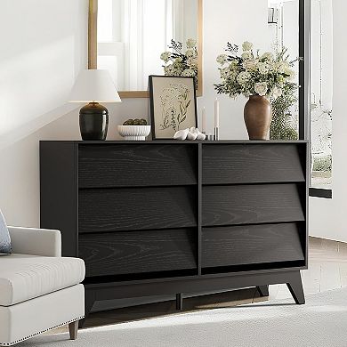 Vintage 6-Drawer Dresser with Bevel Design, Multi-Functional TV Stand & Storage