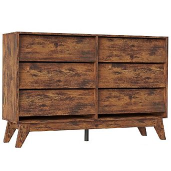 Vintage 6-Drawer Dresser with Bevel Design, Multi-Functional TV Stand & Storage
