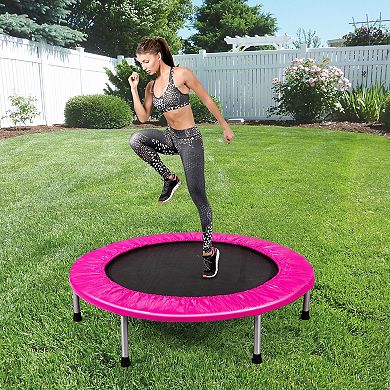 Gymax Folding Mini Trampoline Fitness Rebounder w/ Safety Pad