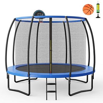 Gymax 12FT Recreational Trampoline w/ Basketball Hoop Safety Enclosure Net Ladder