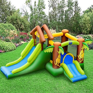 Gymax Inflatable Jungle Bounce House w/ Dual Slides Climbing Wall Jumping Area