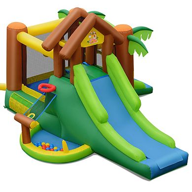 Gymax Inflatable Jungle Bounce House w/ Dual Slides Climbing Wall Jumping Area