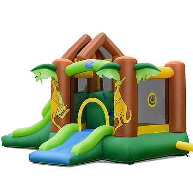 Gymax Inflatable Jungle Bounce House w/ Dual Slides Climbing Wall Jumping Area