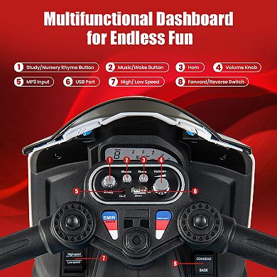 Gymax 12V Kids Ride on Motorcycle Licensed BMW 3 Wheels Electric Toy w/ Light & Music