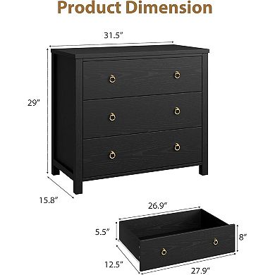 Tall 3-Drawer Dresser, Vertical Storage Cabinet for Closet & Nursery