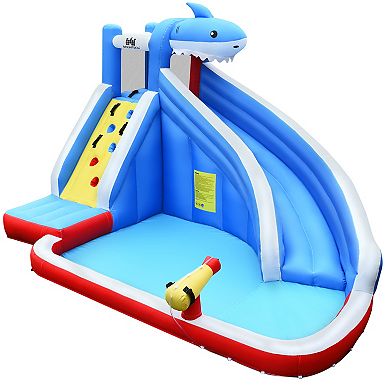 Gymax Inflatable Water Park Bounce House Slide Shark w/ Climbing Wall Splash Pool