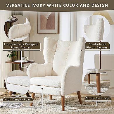 Whitley Teddy Fabric High-Back Armchair with Birch Wood Legs by Christopher Knight Home