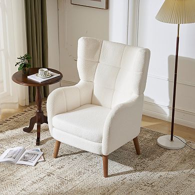 Whitley Teddy Fabric High-Back Armchair with Birch Wood Legs by Christopher Knight Home