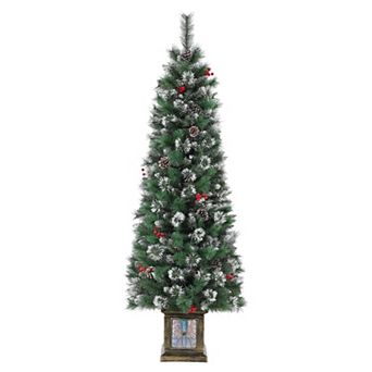 7FT Potted Christmas Tree 140 Warm LED Lights Artificial Outdoor Decor