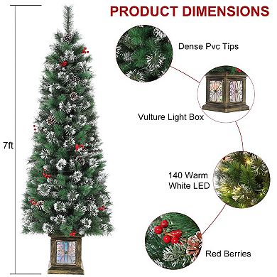 7FT Potted Christmas Tree 140 Warm LED Lights Artificial Outdoor Decor