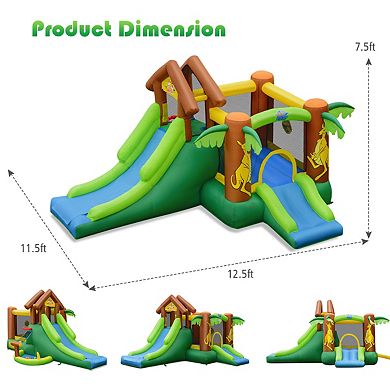 Gymax Inflatable Bounce House Jungle Jumping Bouncer Double Slides Park w/ Blower