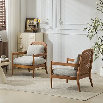 Rowan Mid-Century Armchairs with Rattan Back (Set of 2) by Christopher Knight Home