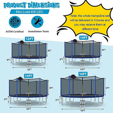 Gymax 12FT Outdoor Large Trampoline Safety Enclosure Net w/ Basketball