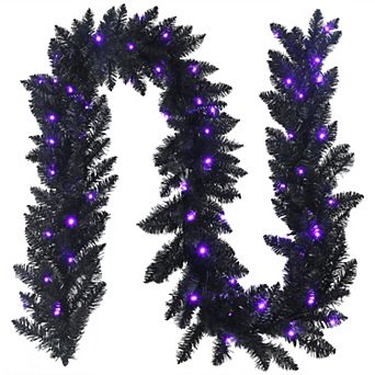 Gymax 9FT Pre-lit Black Halloween Garland Christmas Rattan w/ LED Lights & Timer